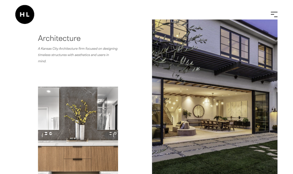 A screenshot of one of the best architect websites: Hoke Ley's website created by Lifted Logic